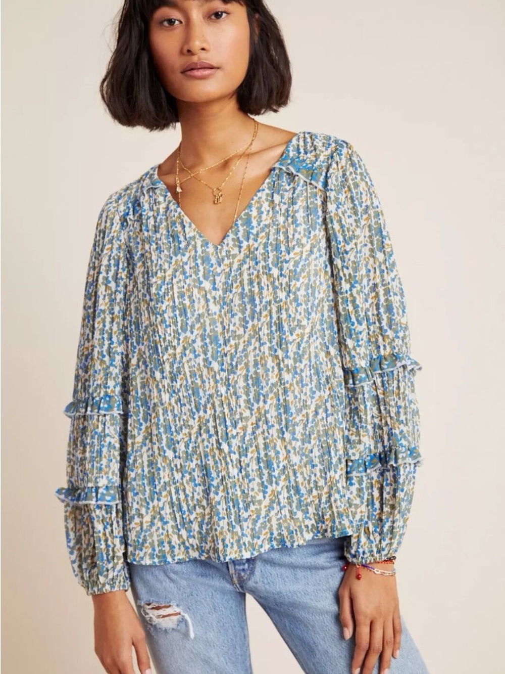 Anthropologie Maeve Avery pleated peasant blouse size x-small